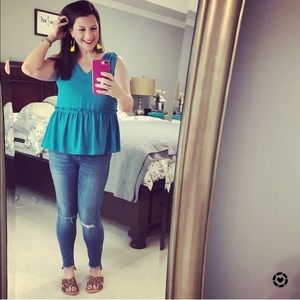 Loft Turquoise Drop Waist Ruffle Top